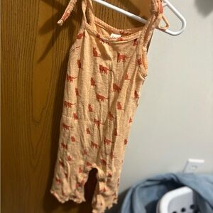 Kate Quinn Peach orange Romper with cat Print, 6-12mo